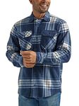 Wrangler Authentics Men's Long Sleeve Heavyweight Fleece Shirt Button, Total Eclipse, S