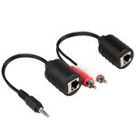 LINESO 3.5mm Stereo To RCA Red White Audio Balun Extender Over Cat5