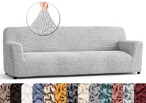 PAULATO BY GA.I.CO. Sofa Slipcover - Stretch Couch Cover - Cushion Sofa Cover Protector - Soft Polyester Fabric Slip Cover - 1-Piece Form Fit Washable Protector for Pet - Microfibra - Light Grey