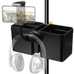Milisten 3 in 1 Microphone Stand Holder with Phone Holder, Dual Cup Holder, Headphone Holder, Sound Card Tray for Microphone Music Stand Tube, Live Streaming, Recording, Music Sheets