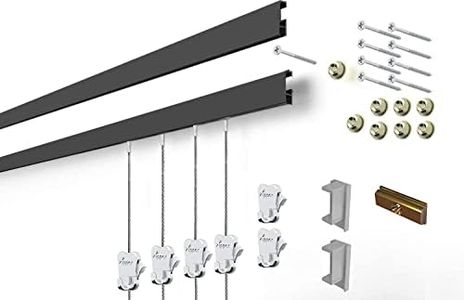 STAS Cliprail Picture Hanging System Set - Covers 19.69 ft of Wall Space - Basic Picture Rail & Art Hanging Gallery Kit (Black Rails, Includes 12 Hooks & 8 Cords)