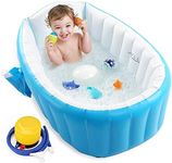 Baby Inflatable Bathtub, Pawsky Portable Infant Toddler Bathing Tub Non Slip Travel Bathtub Mini Air Swimming Pool Kids Thick Foldable Shower Basin, Blue