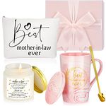 Lallisa 4 Pcs Best Mom Ever Gift Box Mother-in-law Grandmom Ever Coffee Mug Lavender Scented Candles Makeup Bags for Mother Day Gift Wedding Holiday Birthday Gifts from Daughter Son (Mother-in-law)