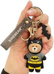 MEIPEL Cute Batman Bear Keychain Accessories, 3d Cool Black Bear Anime Keychain Bat Pendant for Car Key Clip Backpack Charms Decoration Gift for Men Women