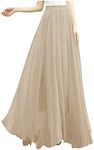 v28 V28Women Full/Ankle Length Elastic Pleated Retro Maxi Chiffon Long Skirt (M Light-Coco)