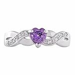 Padma: 0.6ct Heart-cut Amethyst Ice CZ & Russian IOF CZ Cross-over Infinity Promise Engagement Ring, 3220A sz 11.0, 925 Sterling Silver