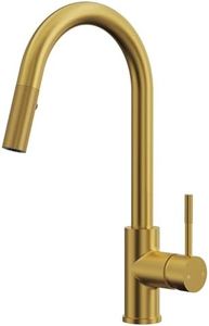 GRANDJOY Brushed Gold High Arc Single Handle Kitchen Faucet with Pull Down Sprayer, 3-Function Stainless Steel Sink Faucet for Farmhouse Laundry RV Bar