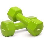REAL stf Hexagon Cast Iron Vinyl Coated Dumbbell Pair Set (2 x 1Kg) | Non Toxic Vinyl Coated_ Colored Dumbbell |