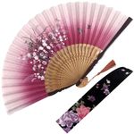 JOHOUSE Folding Fan for Women, Handheld Foldable Fan Red Vintage Floral Fan Chinese Japanese Style Fan for Dance Music Festival Wedding Party