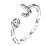 925 Silver Adjustable Initial Finger Rings for Women Sisters Crystal J Letter Ring