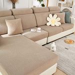 Couch Cushion Covers Sectional Sofa L Shape Slipcover Elastic Couch with Chaise Lounge Cover Furniture Protector for Living Room (Length 61-73inch Width 35-43inch, Chaise Cover) Weave Camel