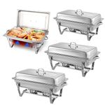 8 Quart Stainless Steel Chafer Buffet Servers and Warmers Set - 4 Pack with Folding Frames for Weddings, Parties, Banquets, and Catering Events