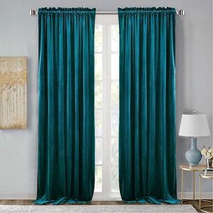 StangH Teal Velvet Blackout Curtain Panels Vintage Style Privacy Farmhouse Curtains Thermal Insulated Curtains for Sliding Glass Door/Guest Room, 52 x 96-inch, 2 Pcs