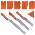 3 Angled Cake Spatula & 6 Pieces Cake Scraper Smoother, DaKuan 3 Sizes of Stainless Steel Cake Icing Spatulas with Wooden Handle (9.5", 8", 6") & 6 Pieces Orange Cake Smoothing Cutter Plate Tool