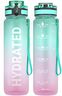 Sahara Sailor Water Bottle, 32oz Motivational Sports Water Bottle with Time Marker - Times to Drink - Tritan, BPA Free, Wide Mouth Leakproof, Fast Flow Technology with Clean Brush by Gohippos (1 Bottle)