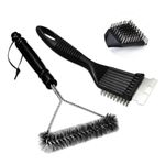 Fyfjur BBQ Cleaning Wire Brush, Bbq Cleaner, grill brush, BBQ Oven Cleaner, 2 in 1 Pointed Tail Wire BBQ Brush + Stainless Steel Curl Grill Brush Barbecue Cleaning Kit(Black)