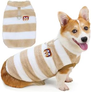 Zunea Striped Dog Sweaters Jumpers for Small Medium Dogs Corgi Warm Fleece Winter Jacket Coats with D-Ring Fuzzy Pullover Puppy Clothes Soft Warm Cold Weather Vest Pet Dachshund Apparel Khaki S