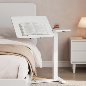 DONGMUWUJEE Solid Wood Hospital Bed Table with Wheels,White