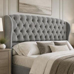 AMERLIFE King/Cal King Headboard Only, Velvet Upholstered Wingback, Grey