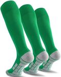 CWVLC Youth Baseball Socks 3 Pairs, Soccer Softball Sport, Football Team Athletic Socks, Knee High Long Tube Cotton Arch Ankle Compression Socks, Green, Large