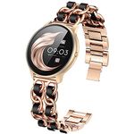 Compatible with AGPTEK Smart Watch Band, Giaogor Jewelry Chain Metal Wristband with Leather Compatible with AGPTEK LW11 Smart Watch (Rose Gold-Black)