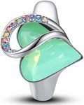 Leafael Infinity Love Women's Adjustable Heart Ring with Jade Opal Green Healing Stone Crystal for Luck, Jewelry Gifts for Women, Silver-tone, Open End, Size 6.5-9