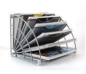 PAG Fan-Shaped Desk File Organizer Mail Letter Sorter Paper Holder Magazine Rack for Office Home School, Silver