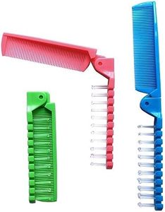 FonteeUS 3pcs Folding Hair Brush, Folding Travel Brush, Massage Head Brush and Fine Tooth Folding Comb, Baby Braiding Brush, Pocket Comb for Kids and Adults, Green/Pink/Blue