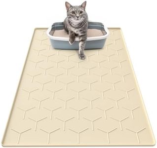 Garoopion Silicone Cat Litter Trapping Mat, Large Waterproof 34" X 22" Cat Litter Box Mat, Easy to Clean, Beige