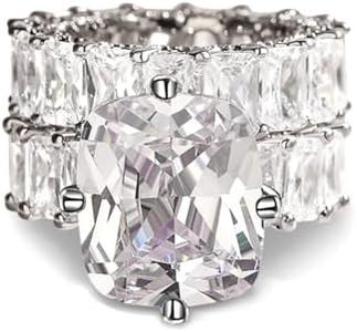 Jeulia Cushion Cut Three Sided Pave Sterling Silver Eternity Ring Cubic Zirconia Art Deco Halo Wedding Engagement Anniversary Rings Set (silver, 10)