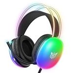 Gaming Headsets with Microphone, PC Wired RGB Rainbow Gaming Headphones for PS4/PS5/MAC/XBOX/Laptop, Lightweight Over-Ear Headphone, Stereo Surround, Auto-Adjust Headband, Black