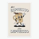 noskisy Retro More Espresso Less Depresso Posters Cute Funny Cartoon Yellow Canvas Wall Art Trendy Abstract Coffee Preppy Prints Painting For Home Coffee Room Wall Decor 12x16in Unframed