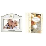 Malden International Designs Wedding, 50th Anniversary Picture Frame and Hallmark 50th Anniversary Card (Roses) | Two Tone Frame & Card Bundle