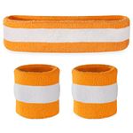 Suddora Headband/Wristband Set - Sports Sweatbands for Head and Wrist (Striped Orange)