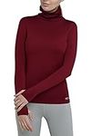 TCA Women's Warm Up Long Sleeve Training Workout Funnel Neck Thermal Running Top with Thumbholes - Cabernet, S