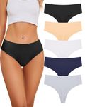 VOENXE Seamless Women Underwear Thongs,High Waisted Cut No Show Ladies Panties,Breathable Comfortable Briefs Undies,5-Pack