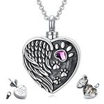 enjoylifecreative Paw Print Angel Wing Urn Necklace Sterling Silver Crystal Paw Locket Necklace That Holds Pictures Pet Cremation Memorial Jewelry for Dog Cat Pet ashes