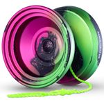 MAGICYOYO V8 Responsive Yoyo for Kids，Metal Professional Yoyo for Beginners with Yoyo Glove + 6 Yoyo Strings (Black Green Pink)