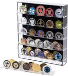 Infankey Military Challenge Coin Display Case Lockable Cabinet Rack Holder Shadow Box with Removable 2 Grooves Shelves and Anti Fade Acrylic Glass Door for Casino Poker Chips Collectibles Black