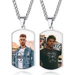 Personalised Dog Tag Necklace for Mens Double Photo Custom Pendant Gifts for Boyfriend Dad Husband