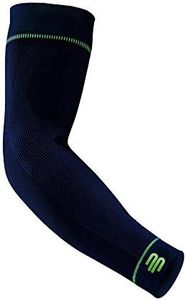 Bauerfeind Sports Compression Arm Sleeves (1 Pair) - Gradient Compression to Improve Oxygen and Blood Circulation in Arms - Air Knit Fabric Breathable, Durable, Washable (Navy, Medium/Long)