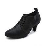 MINITOO Ladies Lace-up Fashion Leather Ballroom Latin Dance Shoes Evening Ankle Boots L230 Black 6cm Heel UK 5