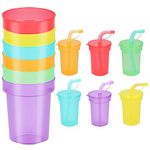 UMKY Kids Plastic Drinking Tumbler Cups with Lids & Straw Travel Trip Childrens Plastic Cups Toddler School Nursery