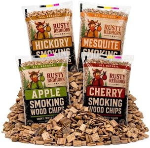 RUSTY REDHORN Wood Chips for Smoker Variety Pack, All Natural, 4 x 1.8lb