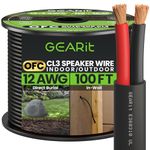 GearIT 12/2 Speaker Wire (100 Feet) 12AWG Gauge - Outdoor Direct Burial in Ground/in Wall / CL3 CL2 Rated / 2 Conductors - OFC Oxygen-Free Copper, Black 100ft