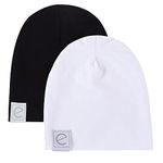 Ely's & Co. 2-Pack Jersey Cotton Baby Beanie Hat Set, 0-3 Months, White & Black, 0-3 Months