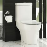 Breeze Bathroom Rimless Close Coupled Toilet with Slim Soft Close Seat & Cistern - Ceramic White Gloss