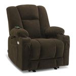 MCombo Fabric Electric Power Recliner Chair with Heat and Massage, Cup Holders, USB Ports, Extended Footrest, Cloth Powered Reclining Sofa Chair for Home 8015 (Not Lift Chair) (Dark Brown)