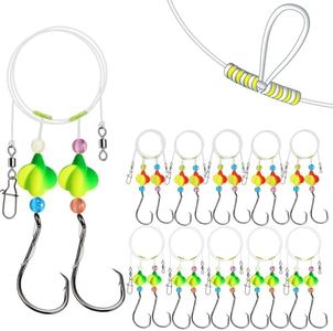 Dovesun Pompano Rigs for Surf Fishing Rigs Unique T-Knot Pompano Rigs Saltwater Floats Strong Pre-Rigged Surf Fishing Gear & Tackle Propeller Float(2colors)*2/0 Hook*10PCS