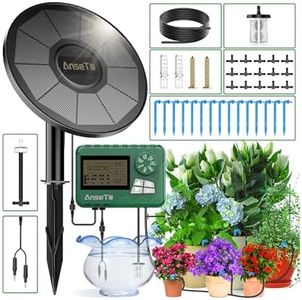 AnseTo Solar Irrigation System with Split Water Timer with 2200 mAh Battery for Garden, Balcony, Solar Automatic Drip Irrigation System Hose Irrigation System with Water Level Detection